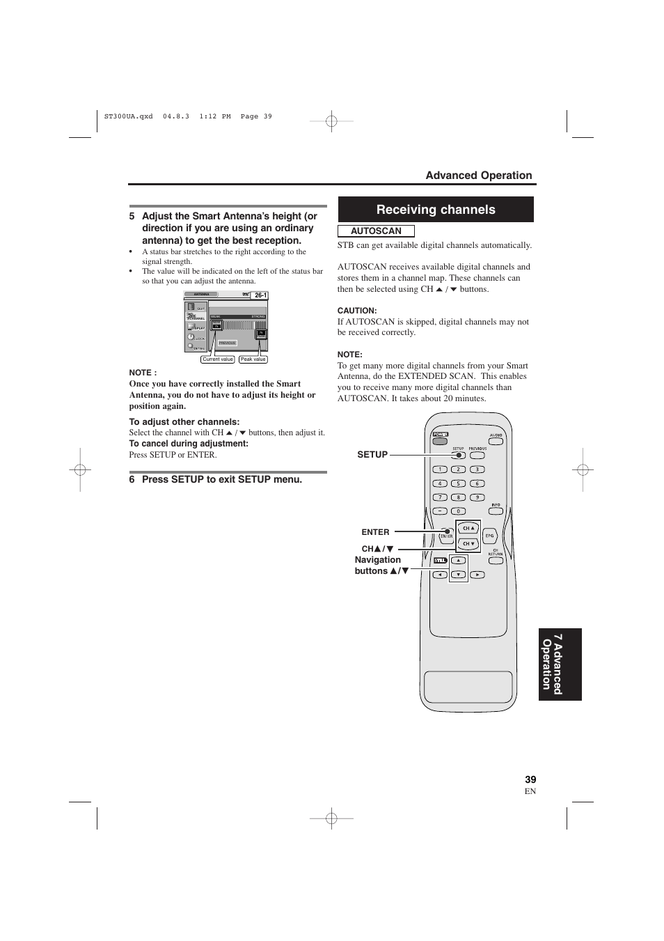 Receiving channels, Advanced operation 7 ad v anced operation, 6 press setup to exit setup menu | Sylvania 6900DTE User Manual | Page 39 / 72