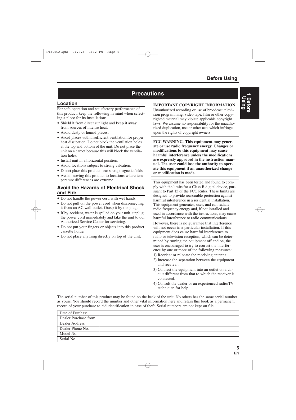 Precautions | Sylvania 6900DTE User Manual | Page 5 / 72
