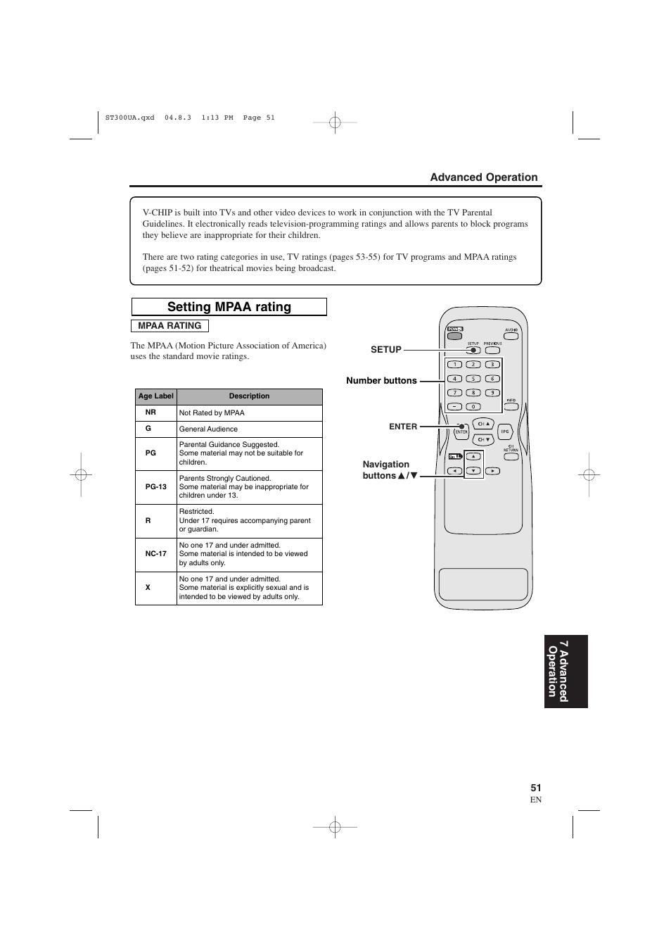 Setting mpaa rating | Sylvania 6900DTE User Manual | Page 51 / 72