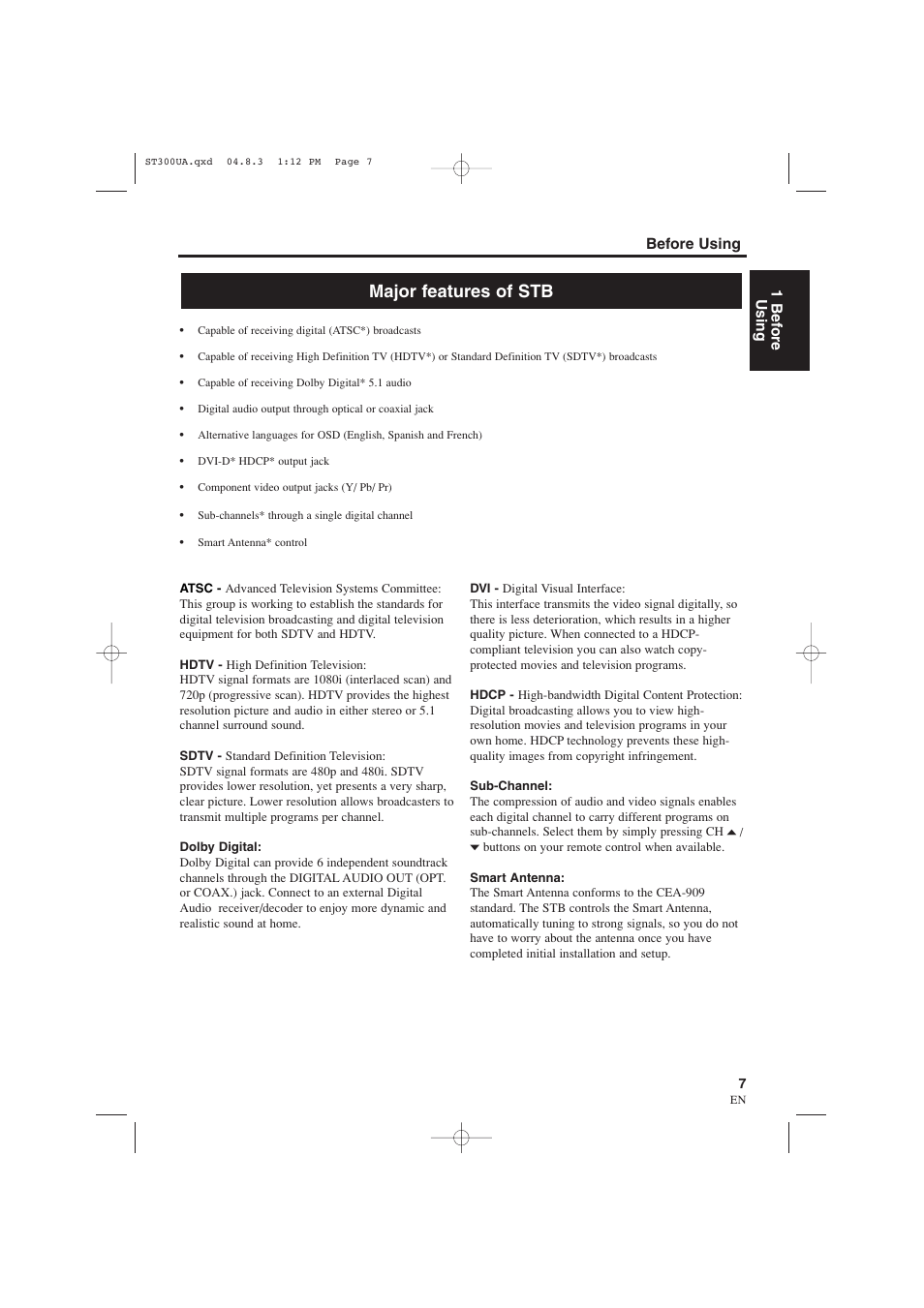 Major features of stb | Sylvania 6900DTE User Manual | Page 7 / 72