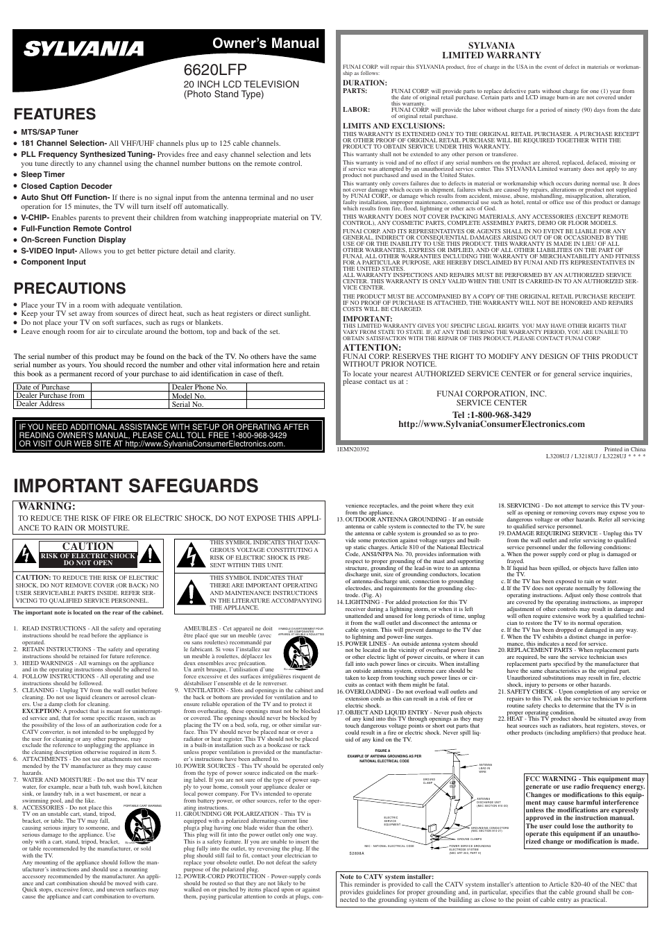 Sylvania 6620LFP User Manual | 8 pages