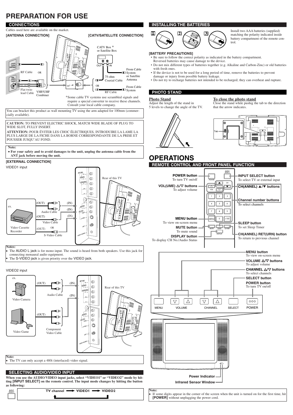 Preparation for use, Operations, Close | Sylvania 6620LFP User Manual | Page 2 / 8