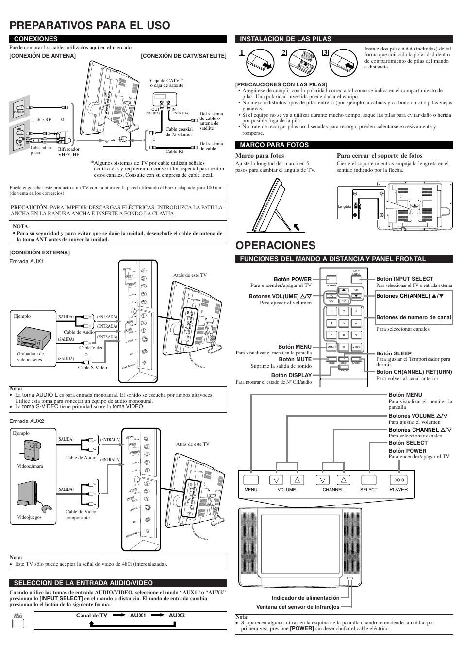 Preparativos para el uso, Operaciones, Close | Sylvania 6620LFP User Manual | Page 6 / 8