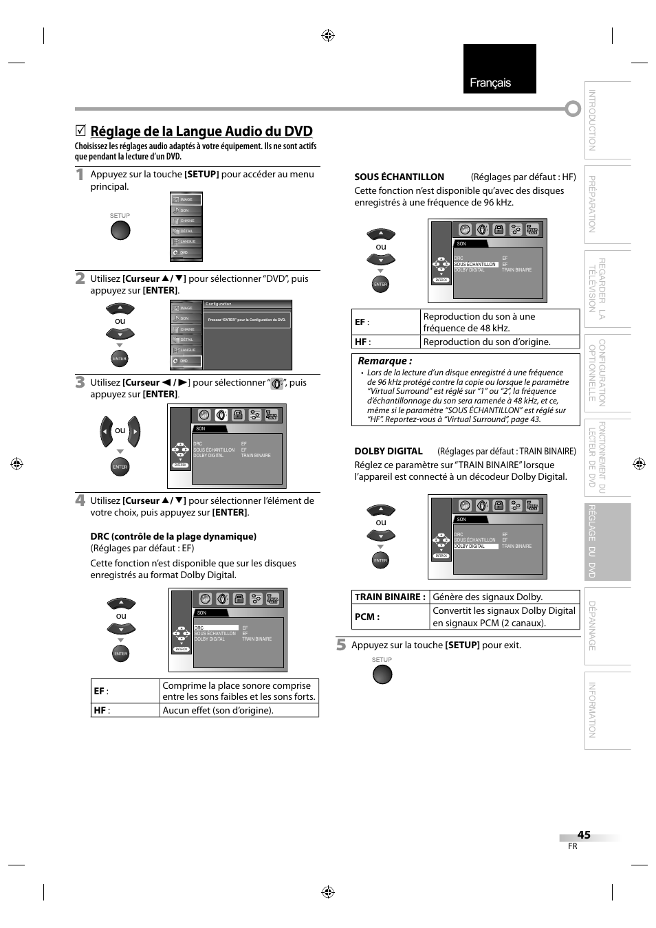 Français, Réglage de la langue audio du dvd g g g, Remarque | Sylvania LD320SS1 User Manual | Page 102 / 166