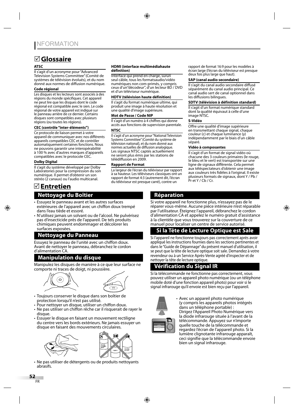 Nformation, Glossaire, Entretien | Sylvania LD320SS1 User Manual | Page 109 / 166