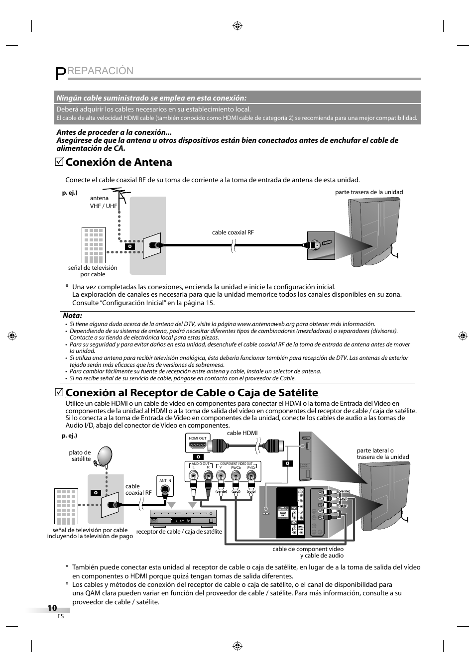 Reparación, Conexión de antena, Nota | Sylvania LD320SS1 User Manual | Page 122 / 166