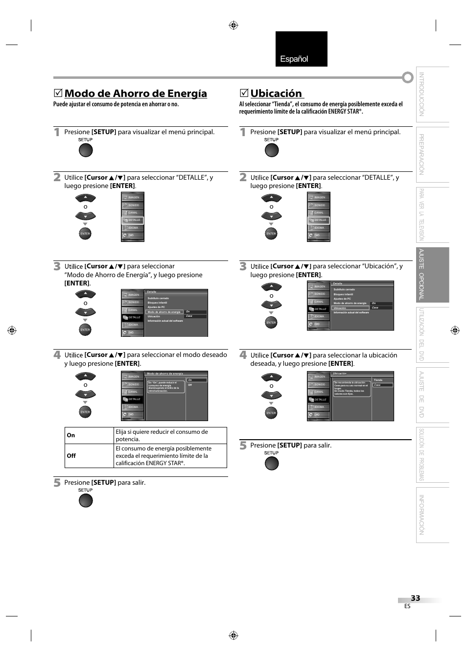 English español français, Modo de ahorro de energía g, Ubicación | Sylvania LD320SS1 User Manual | Page 145 / 166