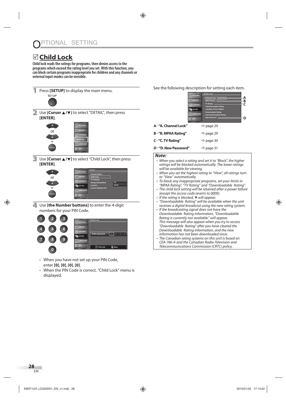 Ptional setting, Child lock | Sylvania LD320SS1 User Manual | Page 30 / 166