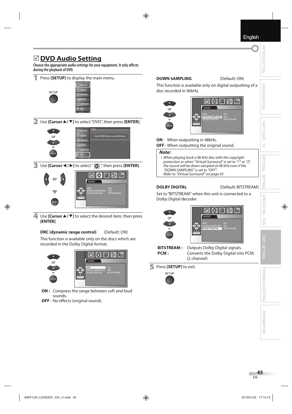 English español français, Dvd audio setting g | Sylvania LD320SS1 User Manual | Page 47 / 166
