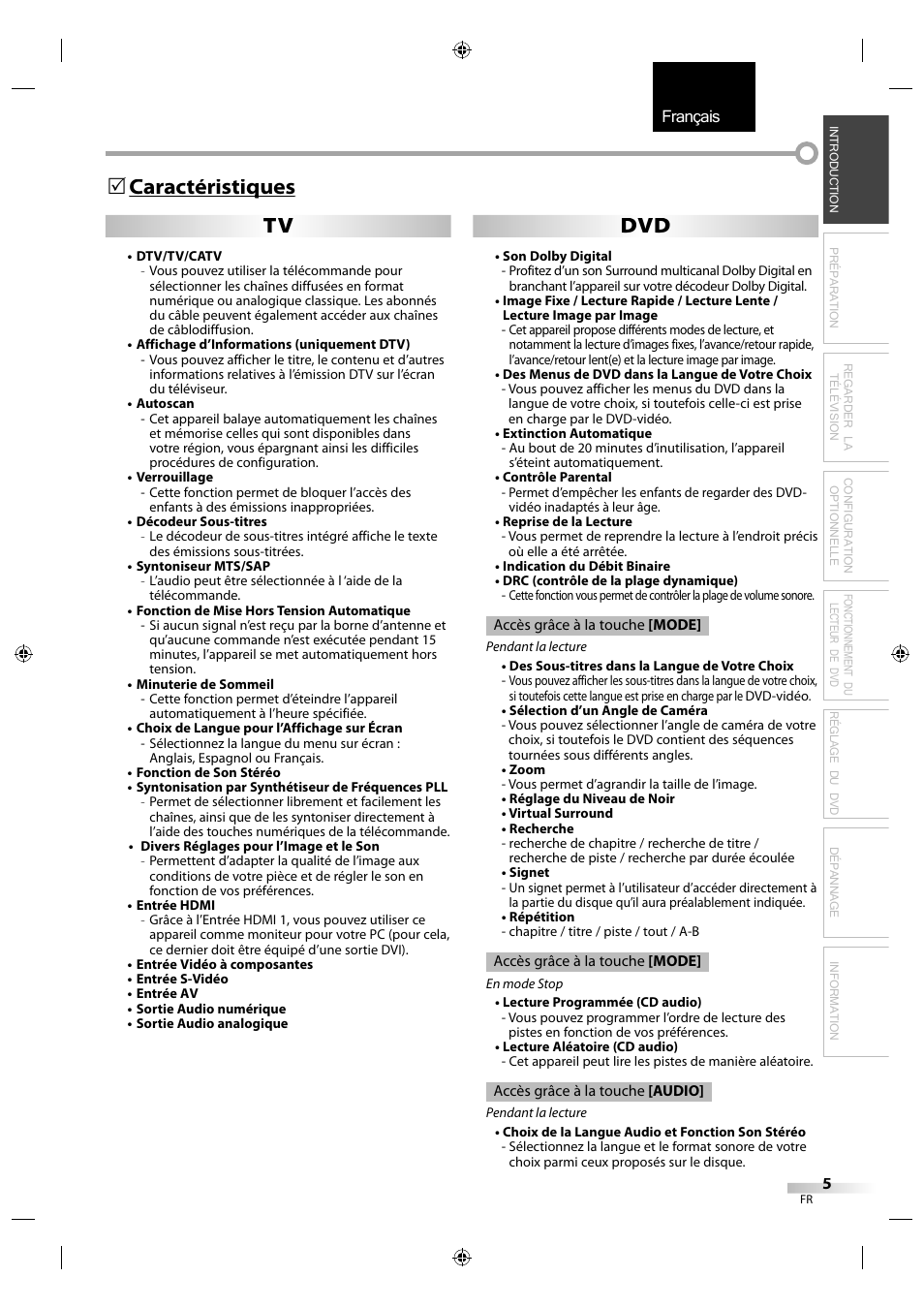 Français, Tv dvd, Caractéristiques q | Sylvania LD320SS1 User Manual | Page 62 / 166