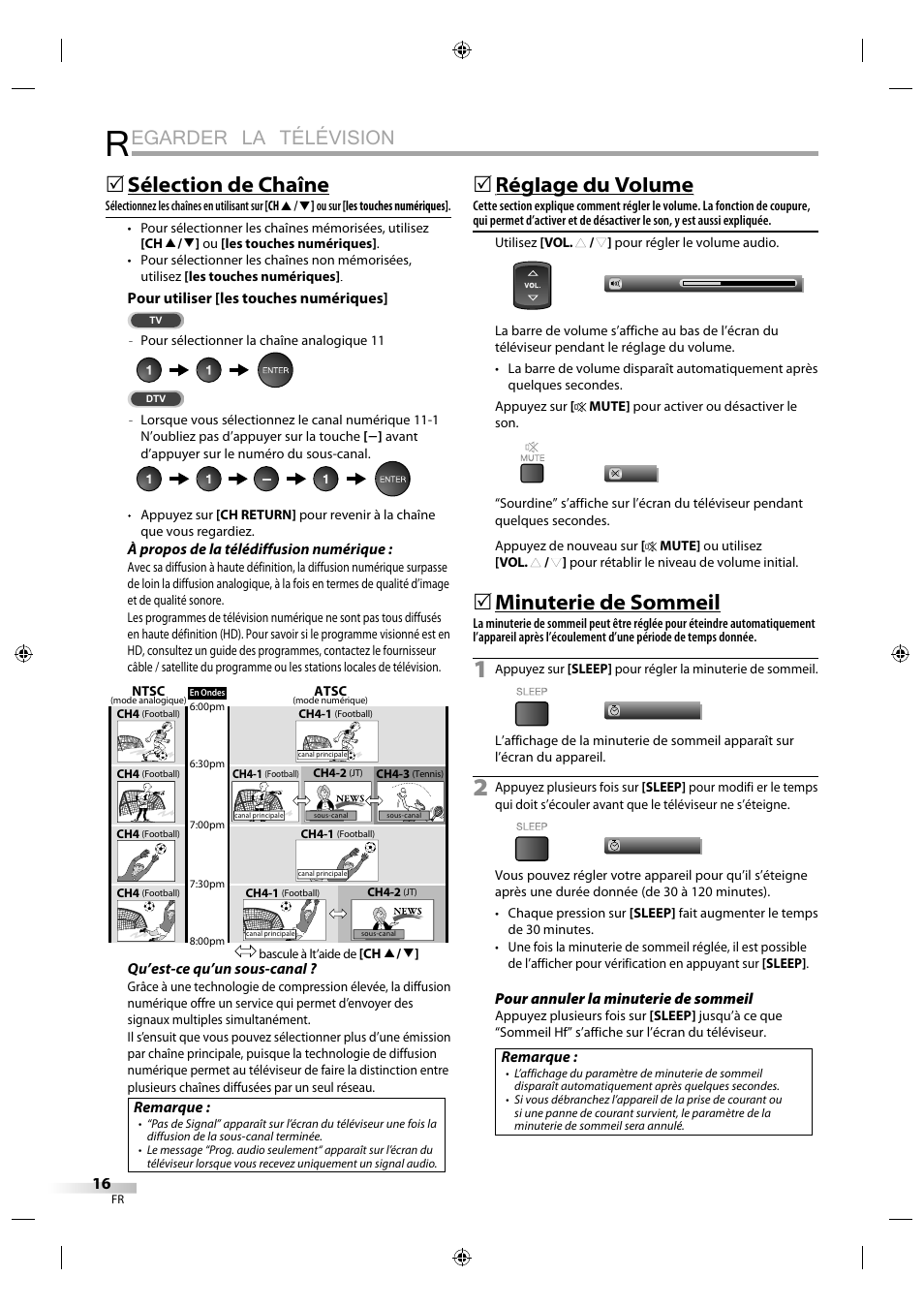 Egarder la télévision, Sélection de chaîne, Réglage du volume g g | Minuterie de sommeil | Sylvania LD320SS1 User Manual | Page 73 / 166