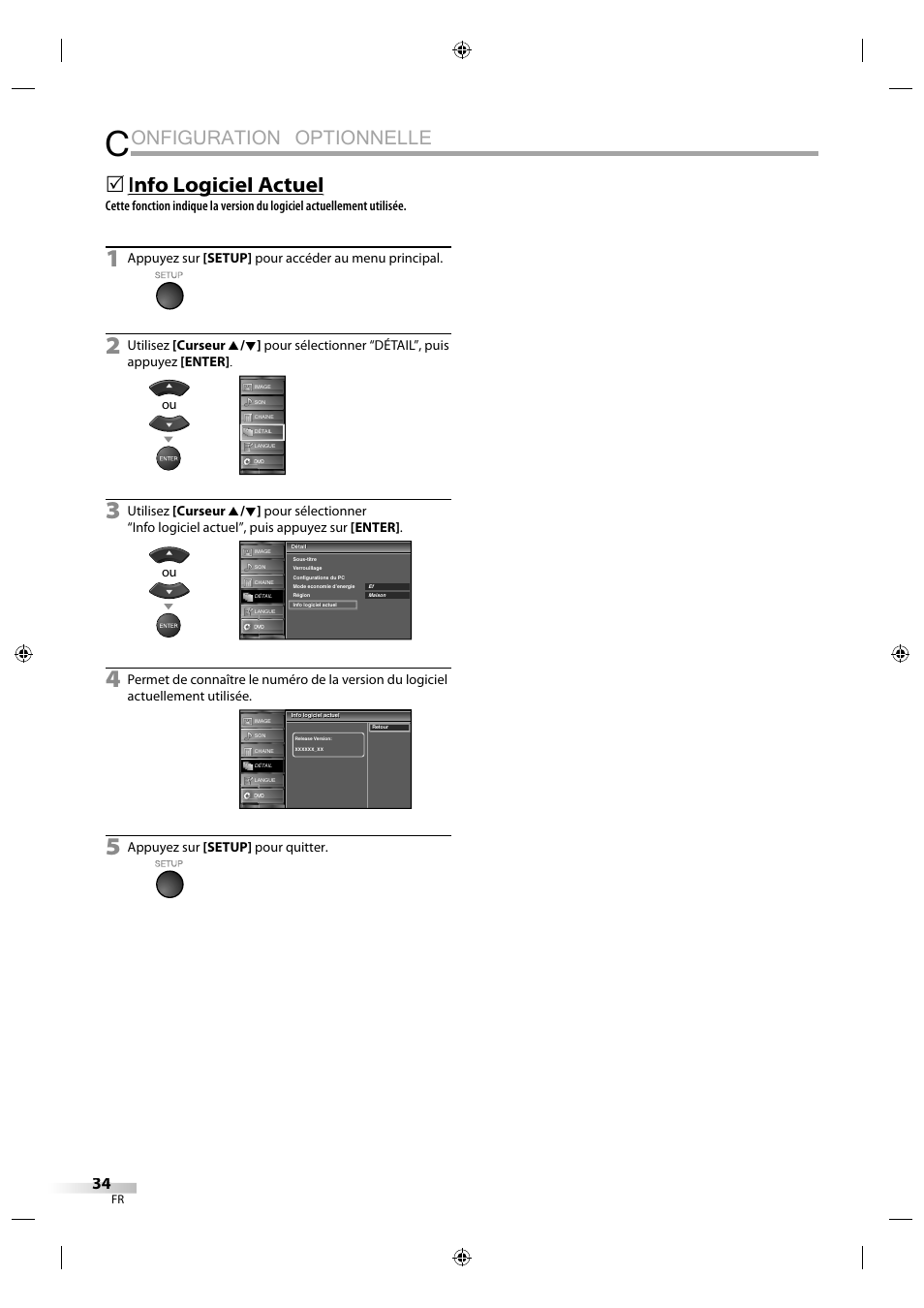 Onfiguration optionnelle, Info logiciel actuel g | Sylvania LD320SS1 User Manual | Page 91 / 166