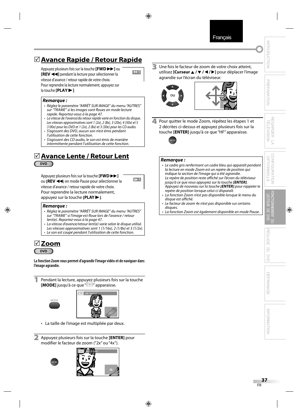 Français, Avance rapide / retour rapide p p, Avance lente / retour lent | Zoom | Sylvania LD320SS1 User Manual | Page 94 / 166