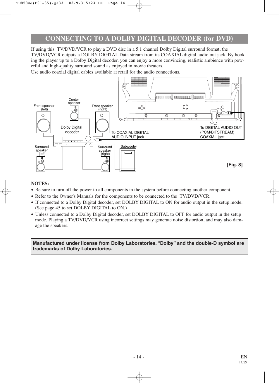 Connecting to a dolby digital decoder (for dvd) | Sylvania 6719DDS User Manual | Page 14 / 56