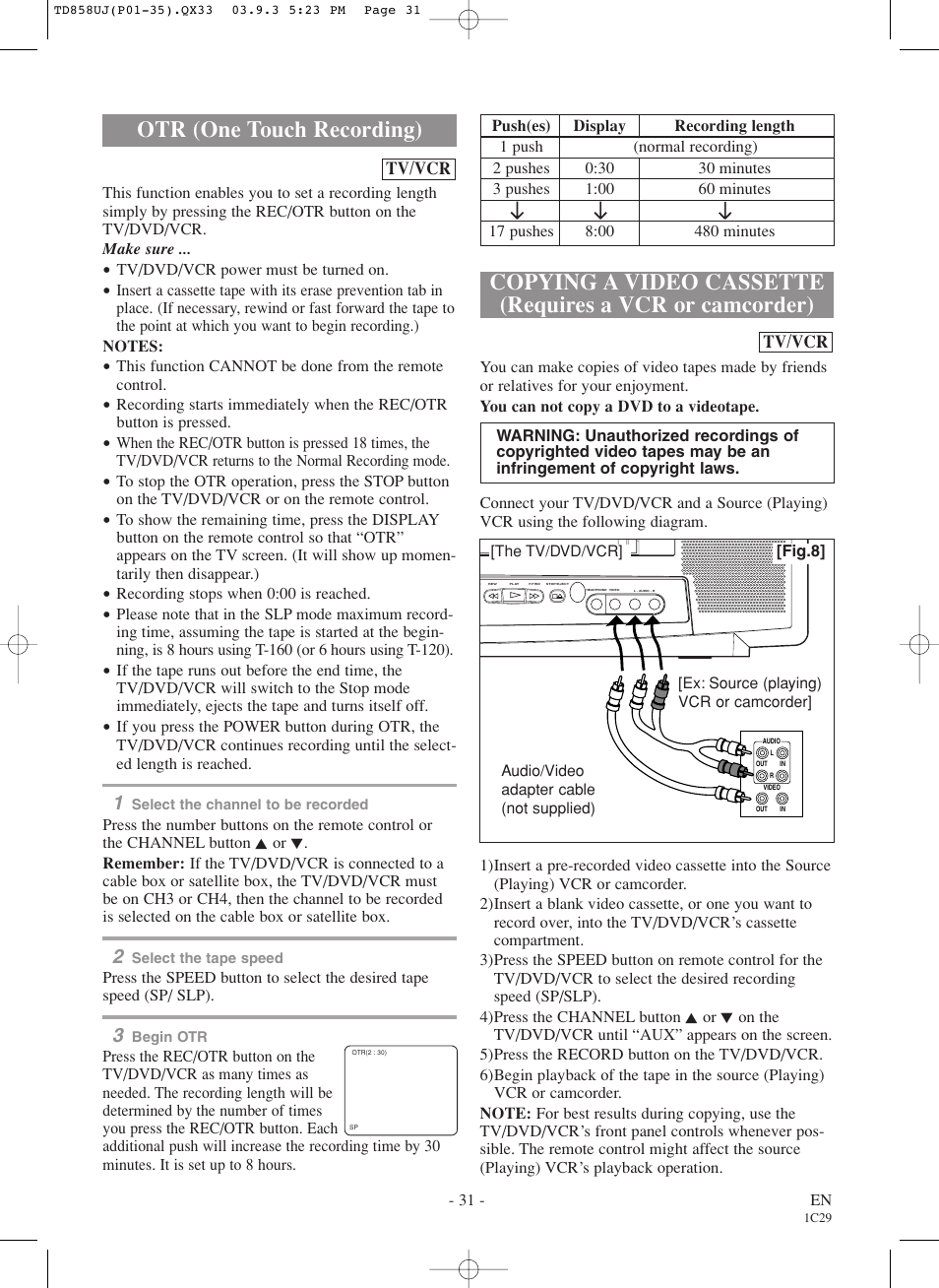 Otr (one touch recording) | Sylvania 6719DDS User Manual | Page 31 / 56