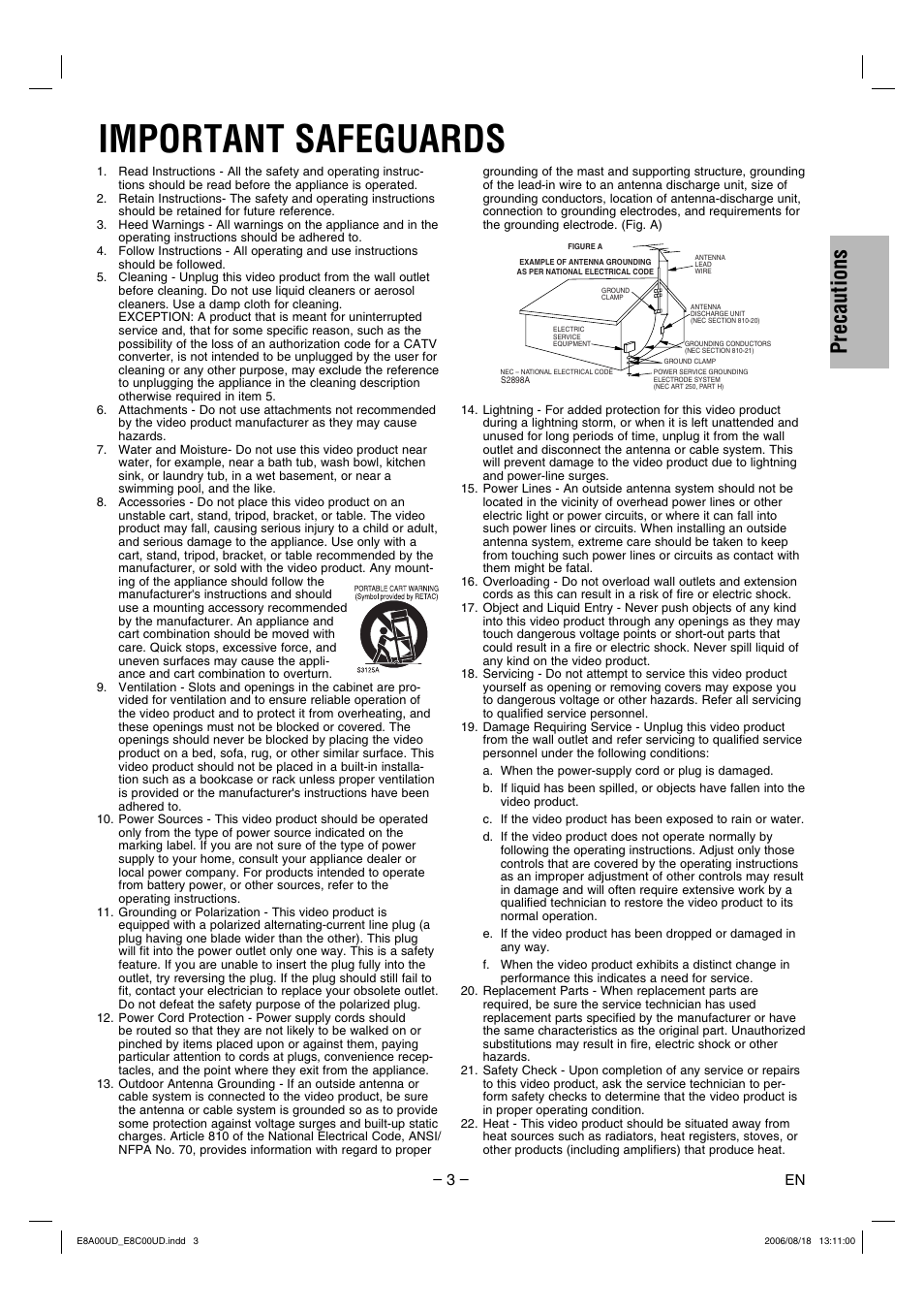 Important safeguards, Precautions | Sylvania DVC865G User Manual | Page 3 / 28