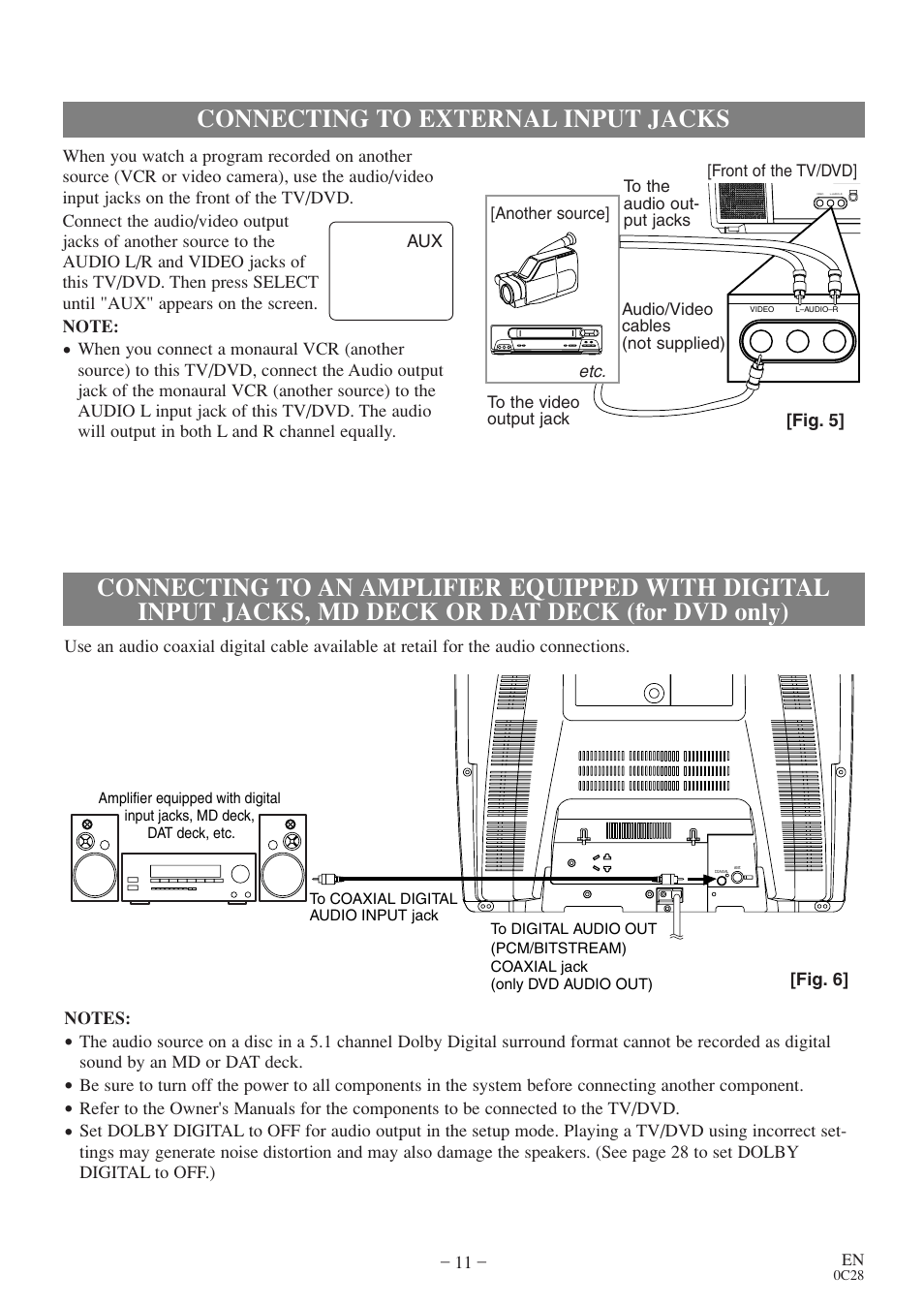 Connecting to external input jacks | Sylvania RSEC520E User Manual | Page 11 / 40