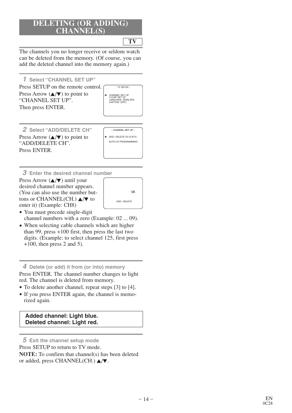 Deleting (or adding) channel(s) | Sylvania RSEC520E User Manual | Page 14 / 40