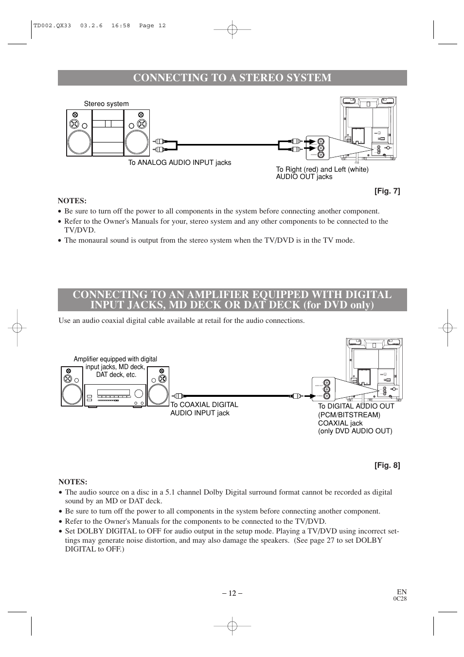 Connecting to a stereo system | Sylvania SSC509D User Manual | Page 12 / 33