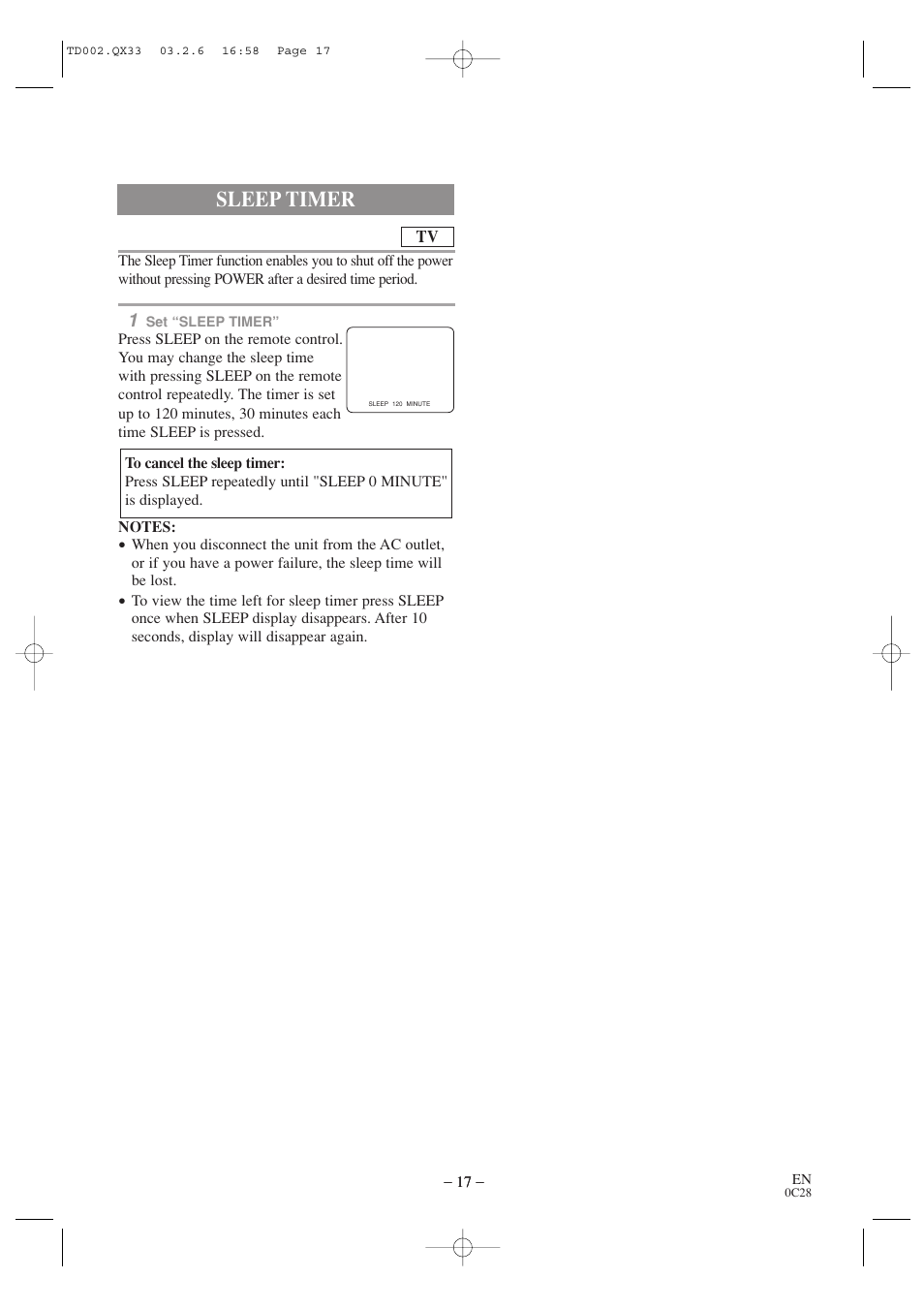 Sleep timer | Sylvania SSC509D User Manual | Page 17 / 33