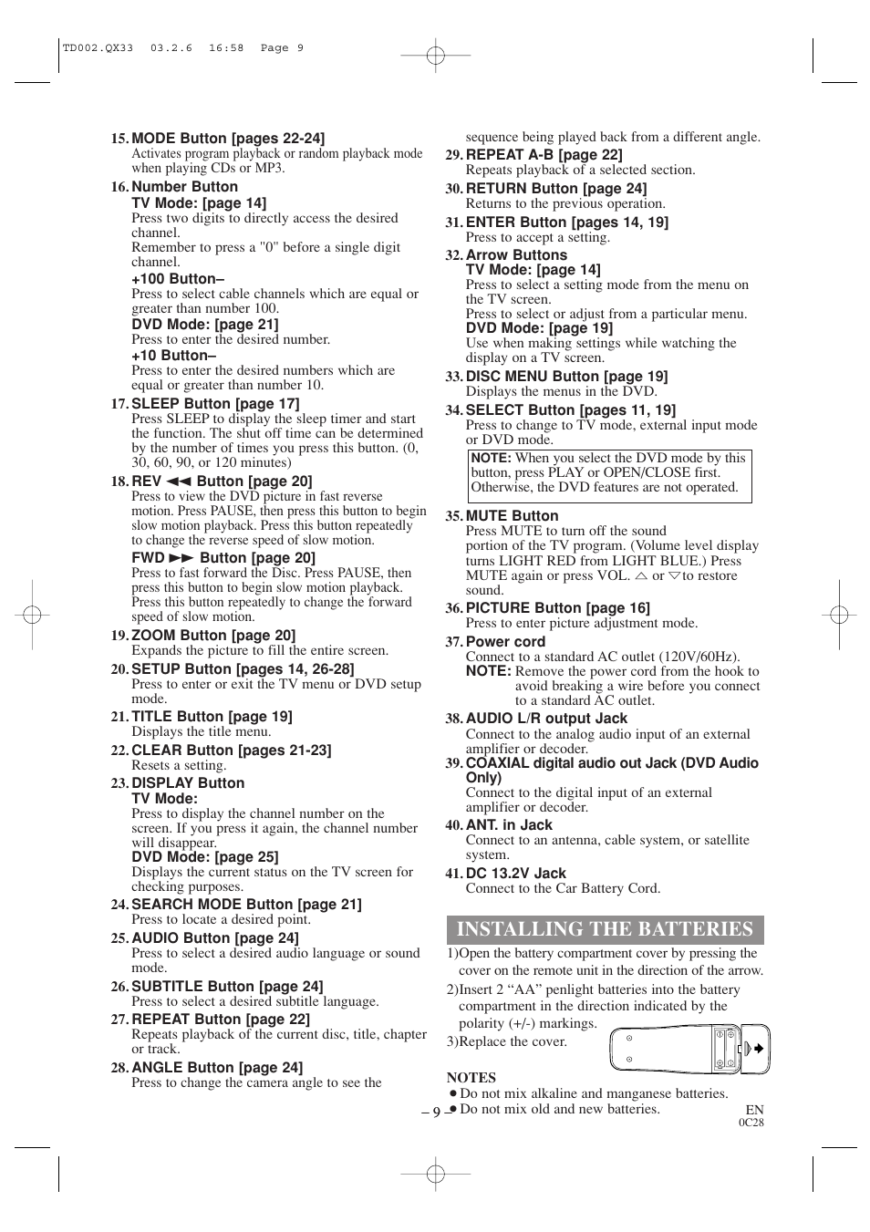 Installing the batteries | Sylvania SSC509D User Manual | Page 9 / 33