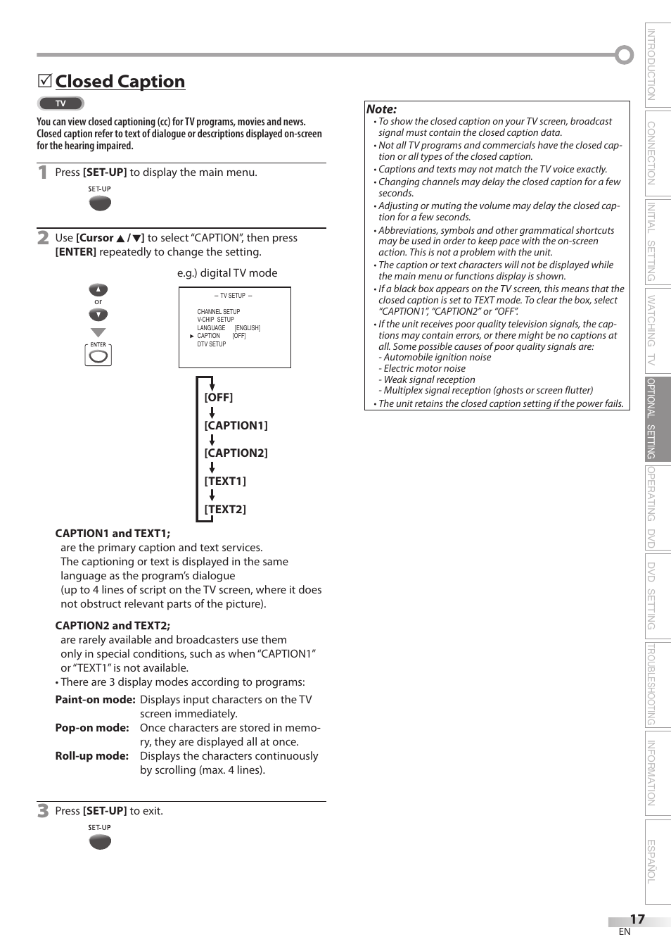 Closed caption | Sylvania CD202SL8 User Manual | Page 17 / 84