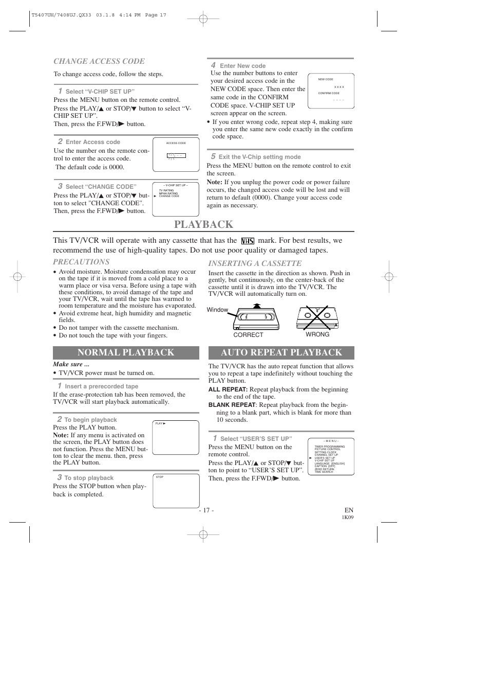 Playback, Auto repeat playback, Normal playback | Sylvania SRC2319 User Manual | Page 17 / 32