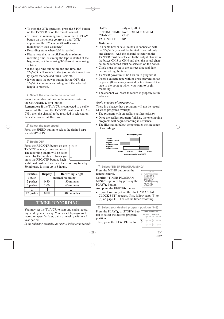 Timer recording | Sylvania SRC2319 User Manual | Page 21 / 32