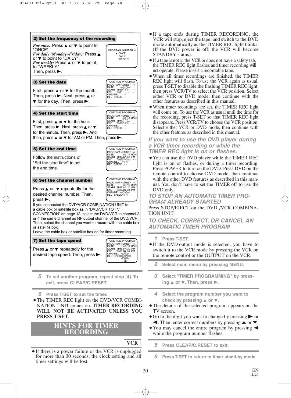 Hints for timer recording | Sylvania SSD803 User Manual | Page 20 / 44