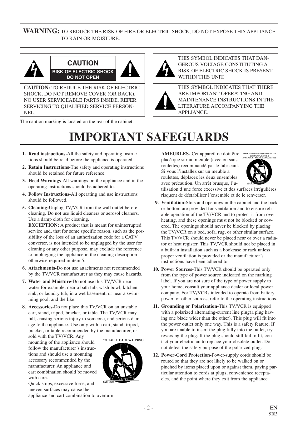 Important safeguards, Warning, Caution | Sylvania RSEC313E User Manual | Page 2 / 32