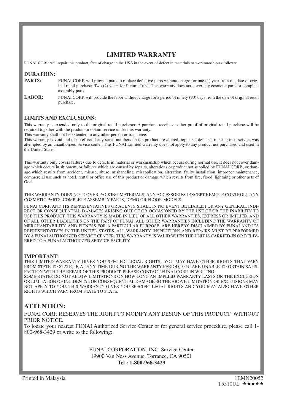 Limited warranty, Attention | Sylvania RSEC313E User Manual | Page 32 / 32