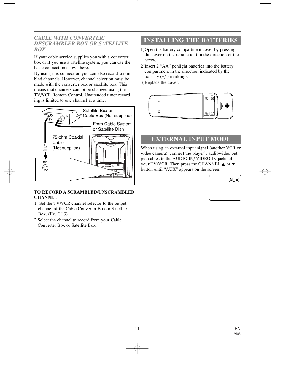 Installing the batteries, External input mode | Sylvania 6319CCC User Manual | Page 11 / 32