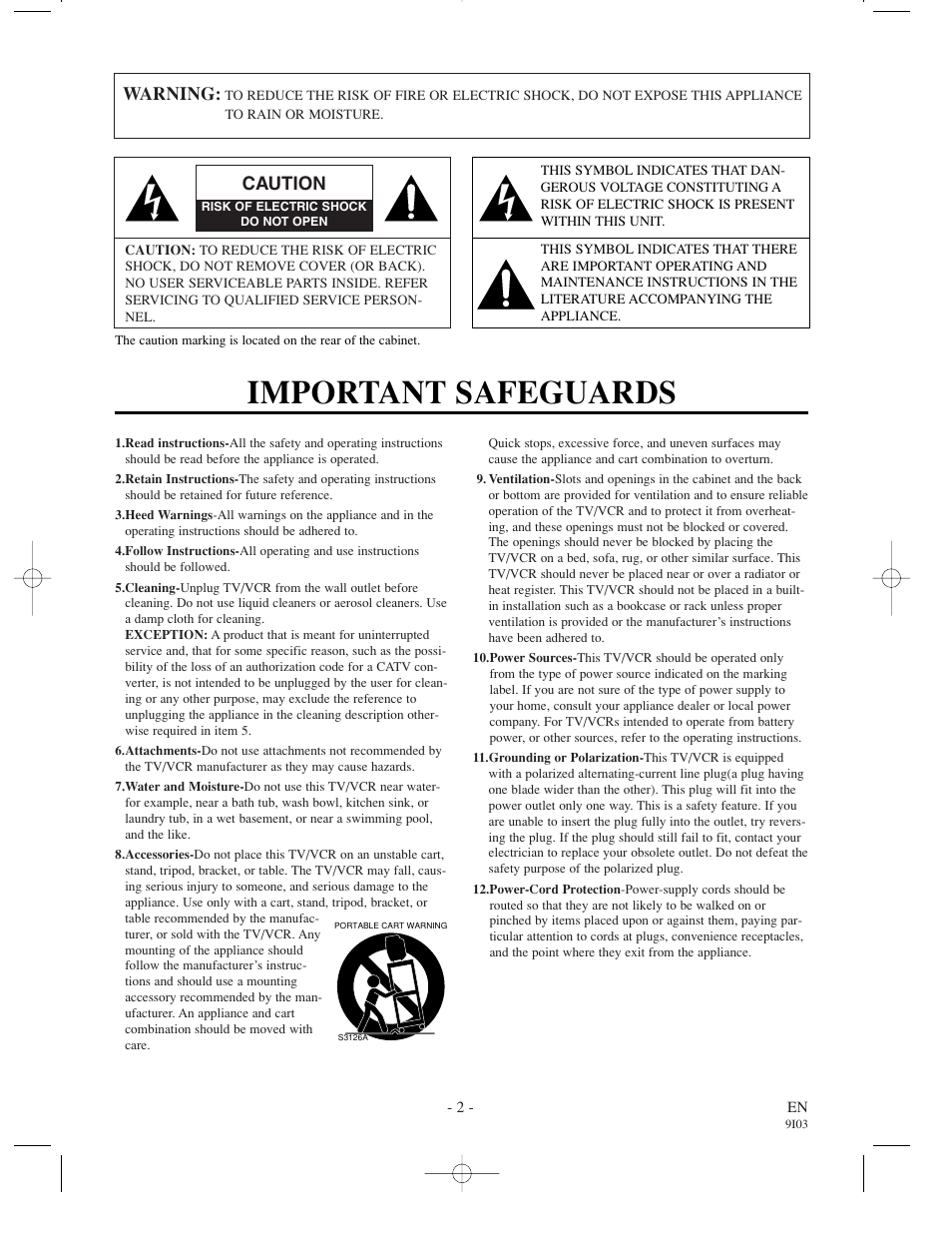 Important safeguards, Warning, Caution | Sylvania 6319CCC User Manual | Page 2 / 32