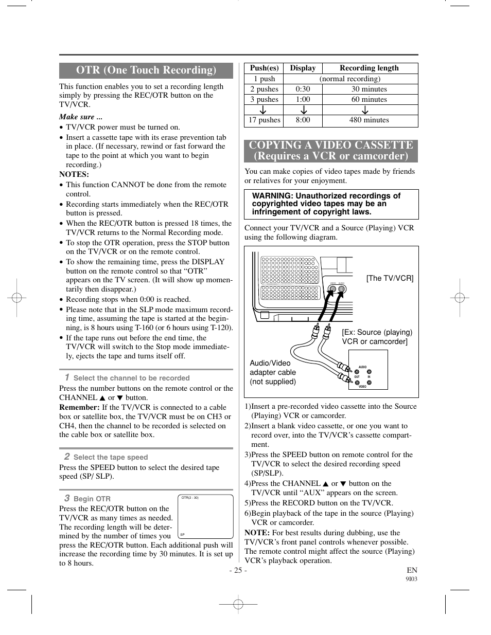 Otr (one touch recording) | Sylvania 6319CCC User Manual | Page 25 / 32