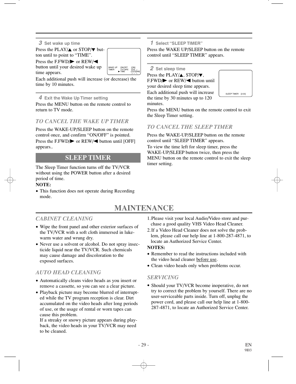 Maintenance, Sleep timer | Sylvania 6319CCC User Manual | Page 29 / 32