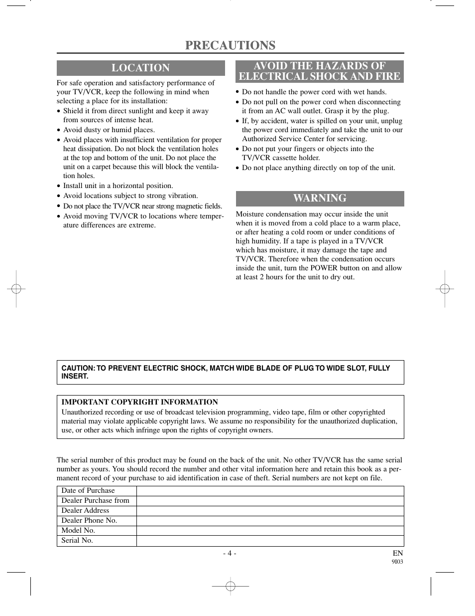 Precautions | Sylvania 6319CCC User Manual | Page 4 / 32