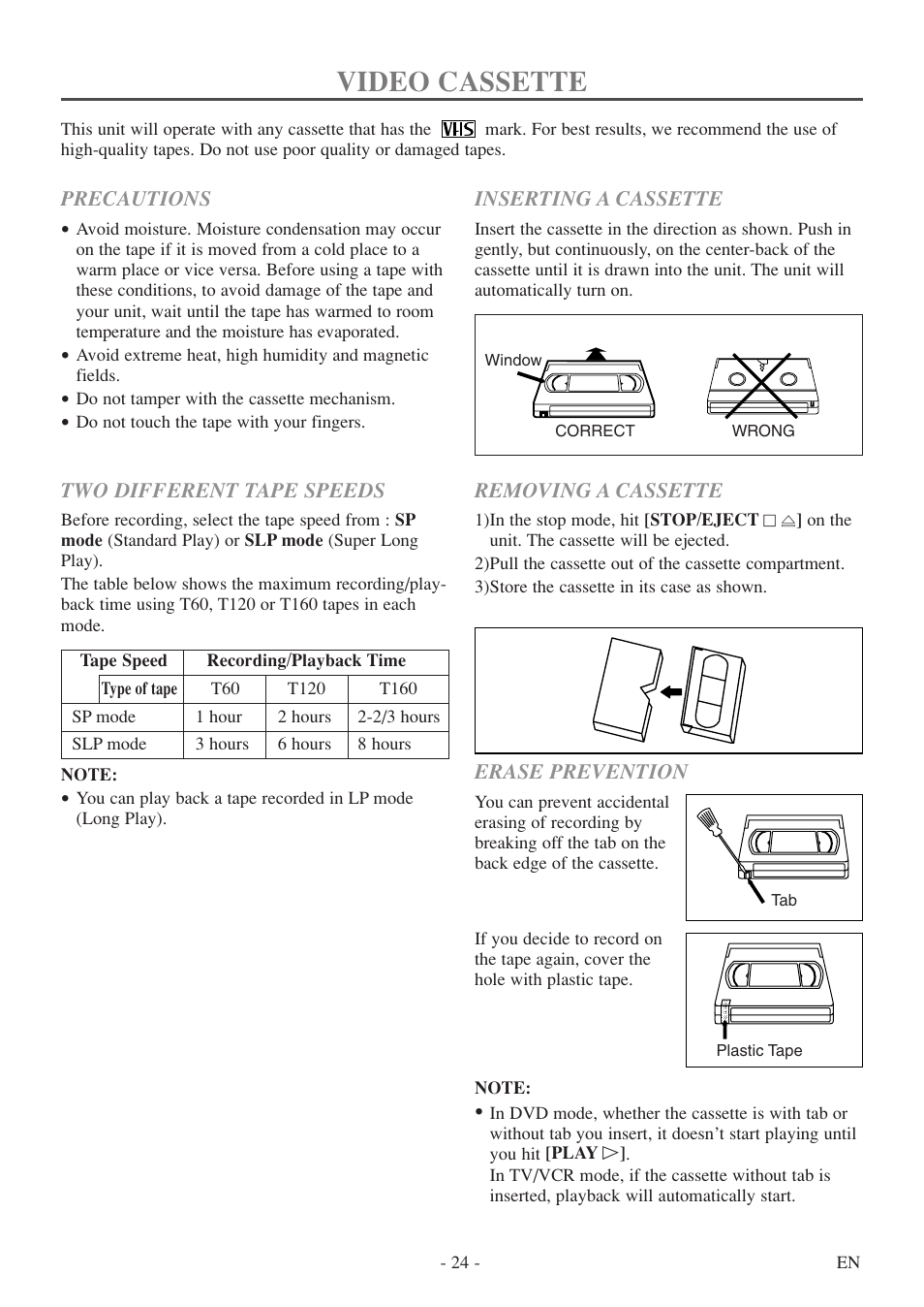 Video cassette | Sylvania 6727DF User Manual | Page 24 / 56