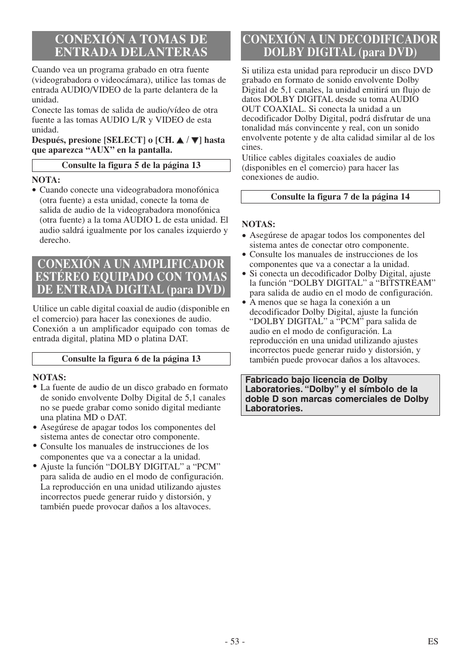 Conexión a tomas de entrada delanteras | Sylvania 6727DF User Manual | Page 53 / 56