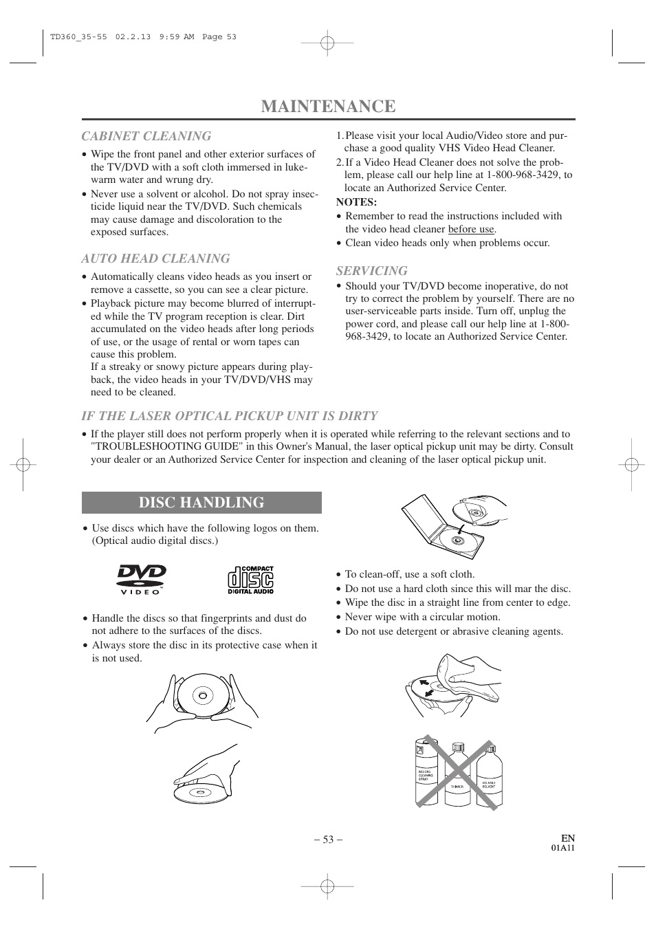 Maintenance, Disc handling | Sylvania 6719DB1 User Manual | Page 53 / 64