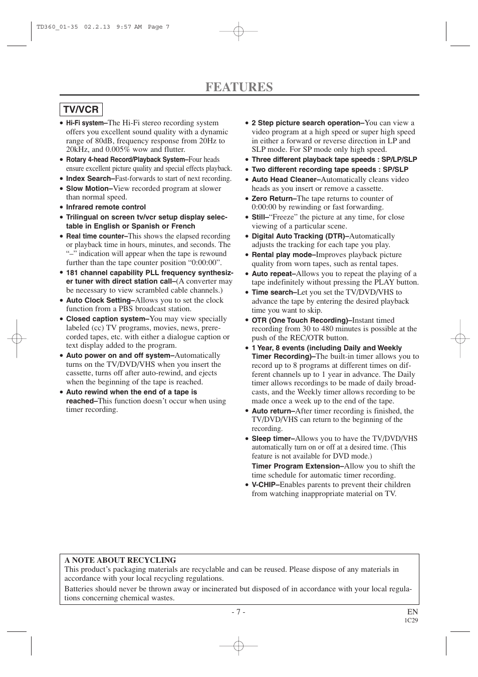 Features | Sylvania 6719DB1 User Manual | Page 7 / 64