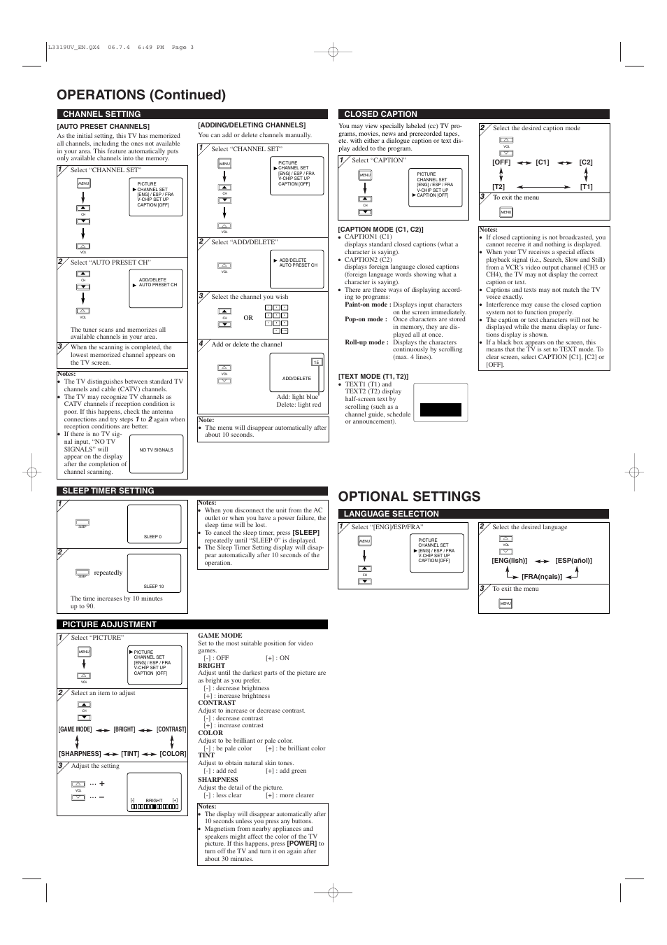 Operations (continued) optional settings | Sylvania 6420FMG User Manual | Page 3 / 4