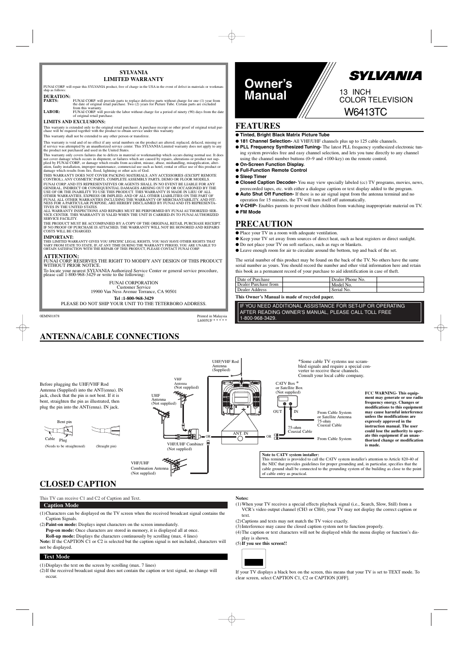 Sylvania W6413TC User Manual | 4 pages