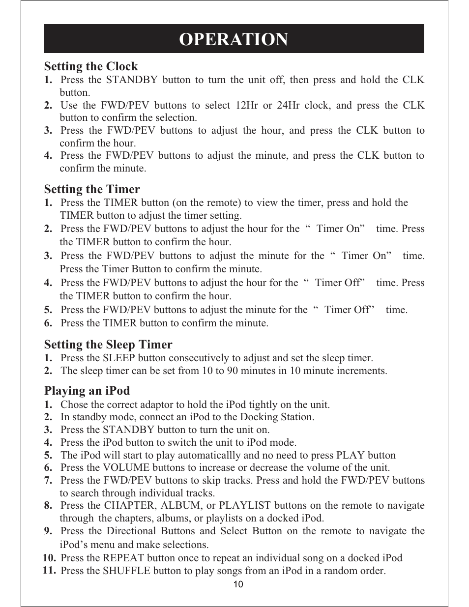 Operation | Sylvania SIP3019 User Manual | Page 11 / 16