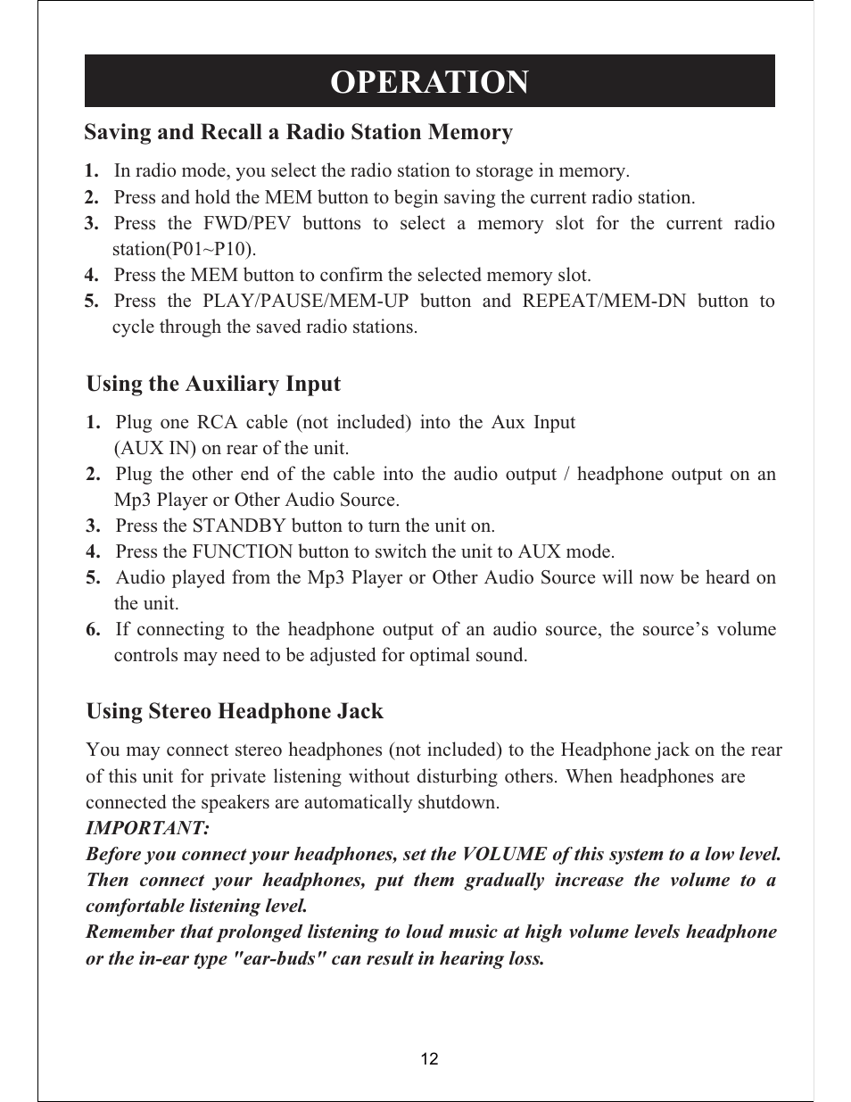 Operation | Sylvania SIP3019 User Manual | Page 13 / 16