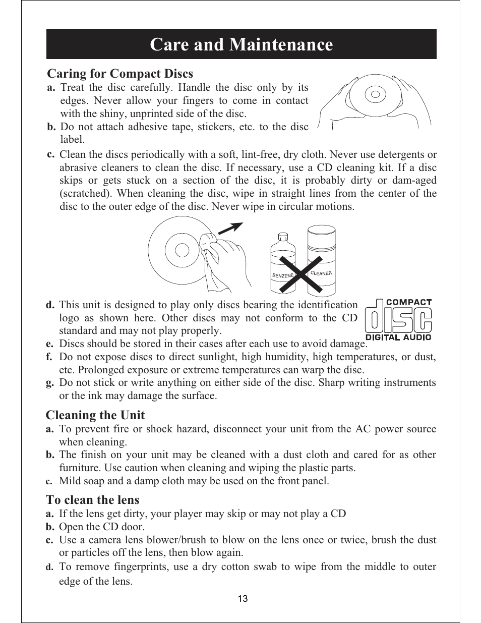 Care and maintenance | Sylvania SIP3019 User Manual | Page 14 / 16