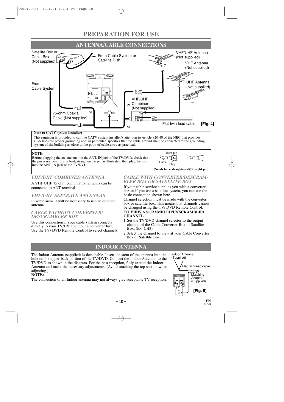 Preparation for use, Antenna/cable connections, Indoor antenna | Sylvania 6509DD User Manual | Page 10 / 40