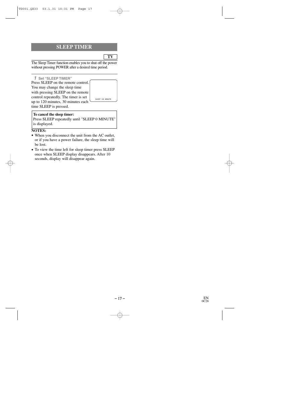 Sleep timer | Sylvania 6509DD User Manual | Page 17 / 40