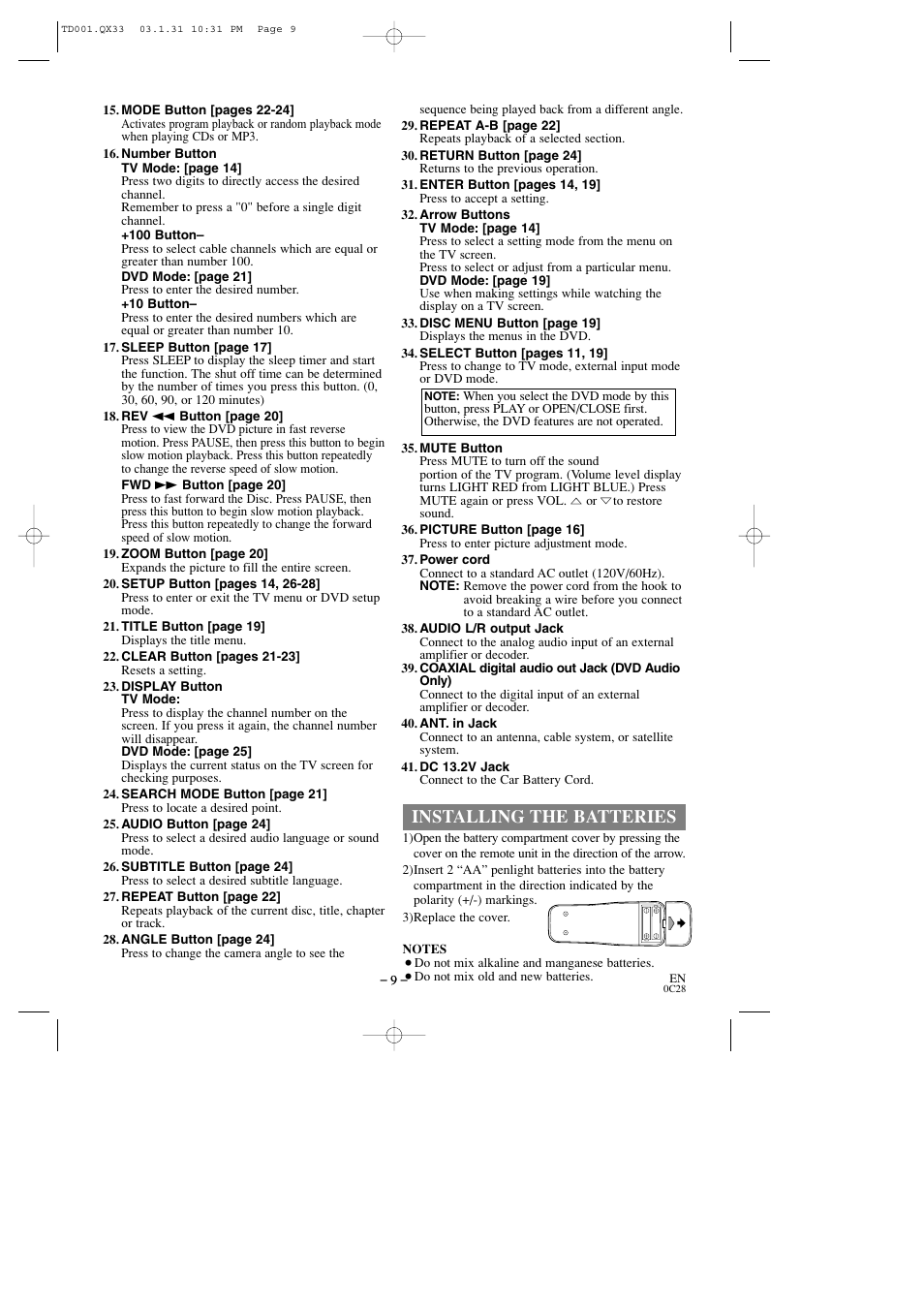 Installing the batteries | Sylvania 6509DD User Manual | Page 9 / 40