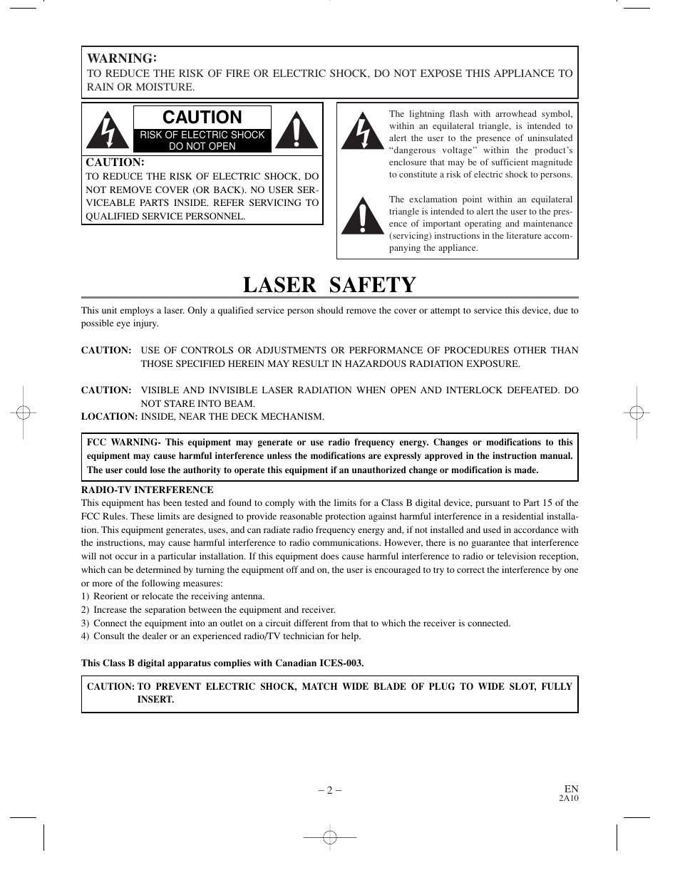Laser safety, Caution | Sylvania DVL100CC User Manual | Page 2 / 32