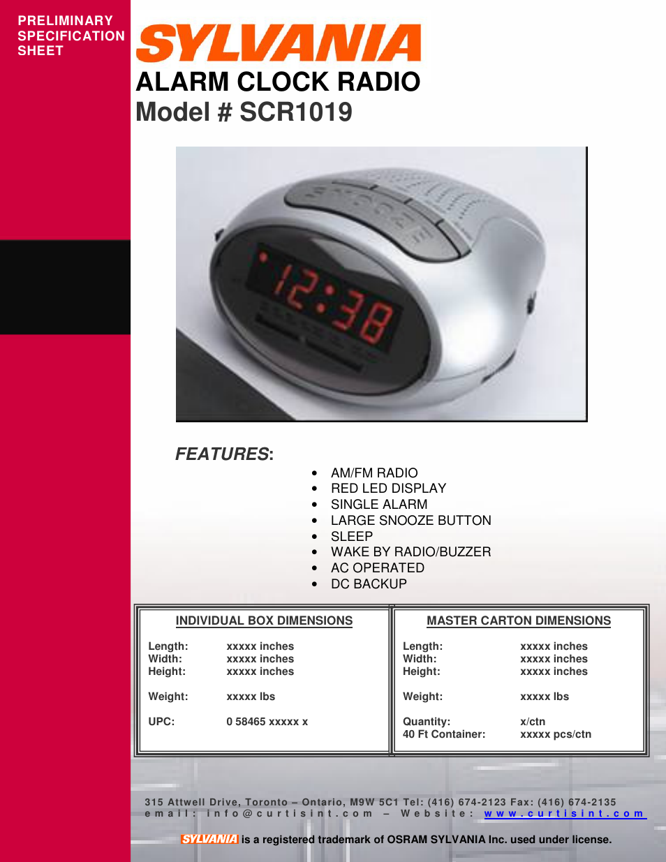 Sylvania SCR1019 User Manual | 1 page